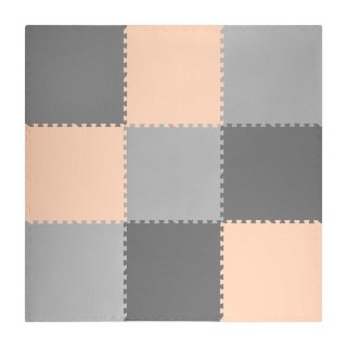 DUŻA MATA PIANKOWA PUZZLE RICOKIDS 180X180CM 9 SZT SZARO-BRZOSKWINIOWA