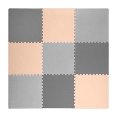 DUŻA MATA PIANKOWA PUZZLE RICOKIDS 180X180CM 9 SZT SZARO-BRZOSKWINIOWA
