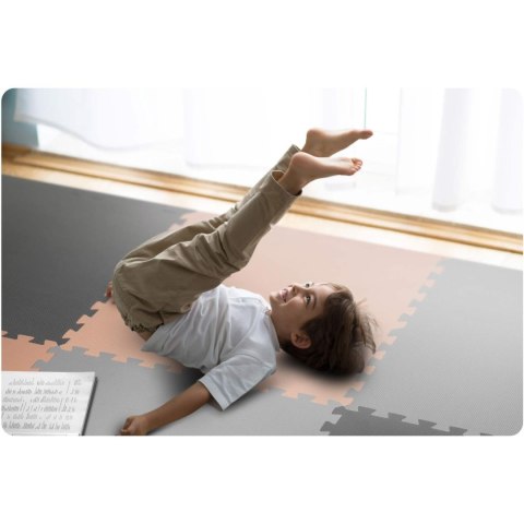 DUŻA MATA PIANKOWA PUZZLE RICOKIDS 180X180CM 9 SZT SZARO-BRZOSKWINIOWA