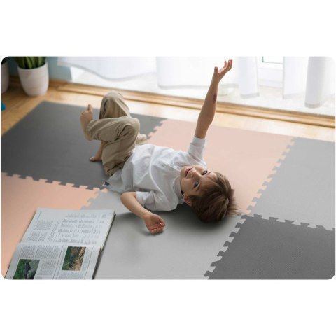 DUŻA MATA PIANKOWA PUZZLE RICOKIDS 180X180CM 9 SZT SZARO-BRZOSKWINIOWA
