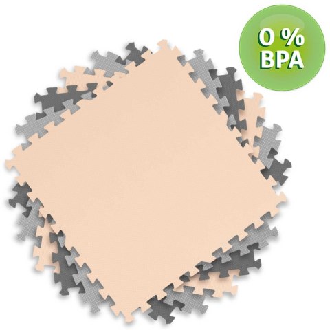 DUŻA MATA PIANKOWA PUZZLE RICOKIDS 180X180CM 9 SZT SZARO-BRZOSKWINIOWA