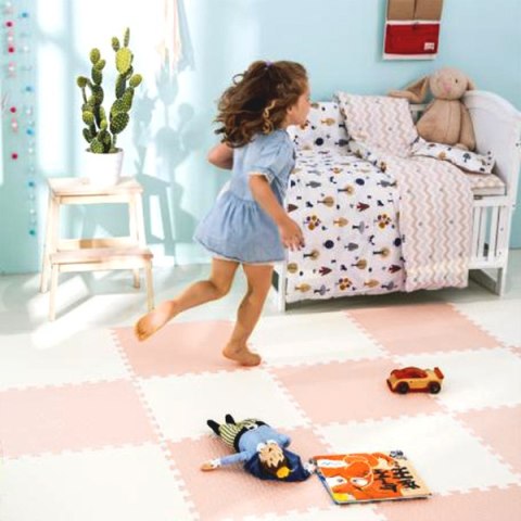 DUŻA MATA PIANKOWA PUZZLE RICOKIDS 60X60 CM 4 SZT. BRZOSKWINIOWO-BIAŁA
