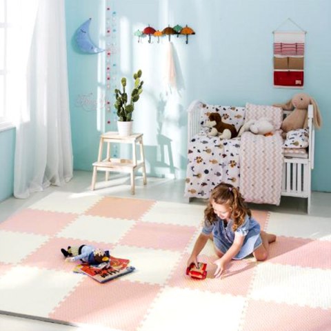 DUŻA MATA PIANKOWA PUZZLE RICOKIDS 60X60 CM 4 SZT. BRZOSKWINIOWO-BIAŁA