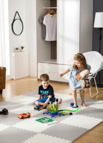 DUŻA MATA PIANKOWA, PUZZLE RICOKIDS 60X60CM 4 SZT BIAŁE I SZARE